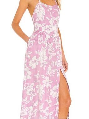 Free People Pink Floral Linen Blend Maxi Dress Open Back Pockets Size S NWT